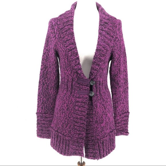 Lole Purple Heathered Toggle Button Long Sleeve Open Front Sweater Cardigan sz - Picture 1 of 8